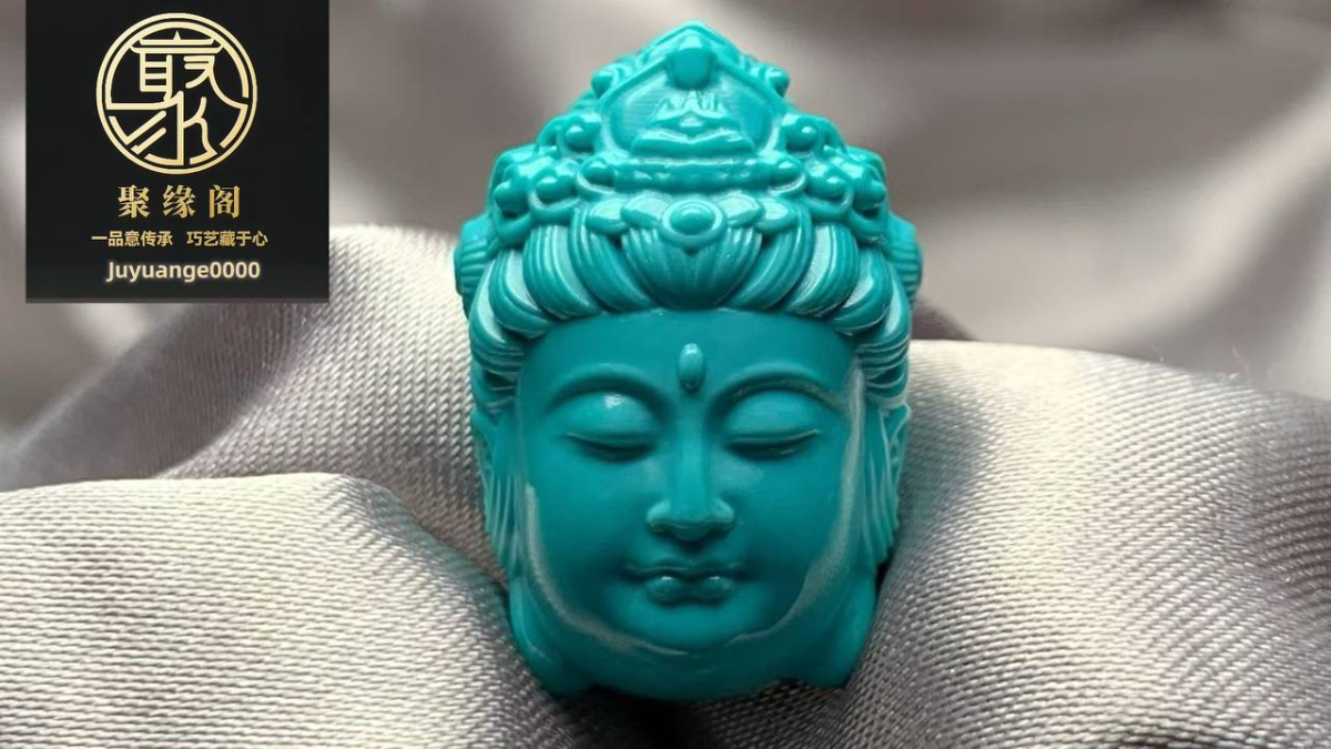原矿高瓷绿蓝料精品绿松石观音像
