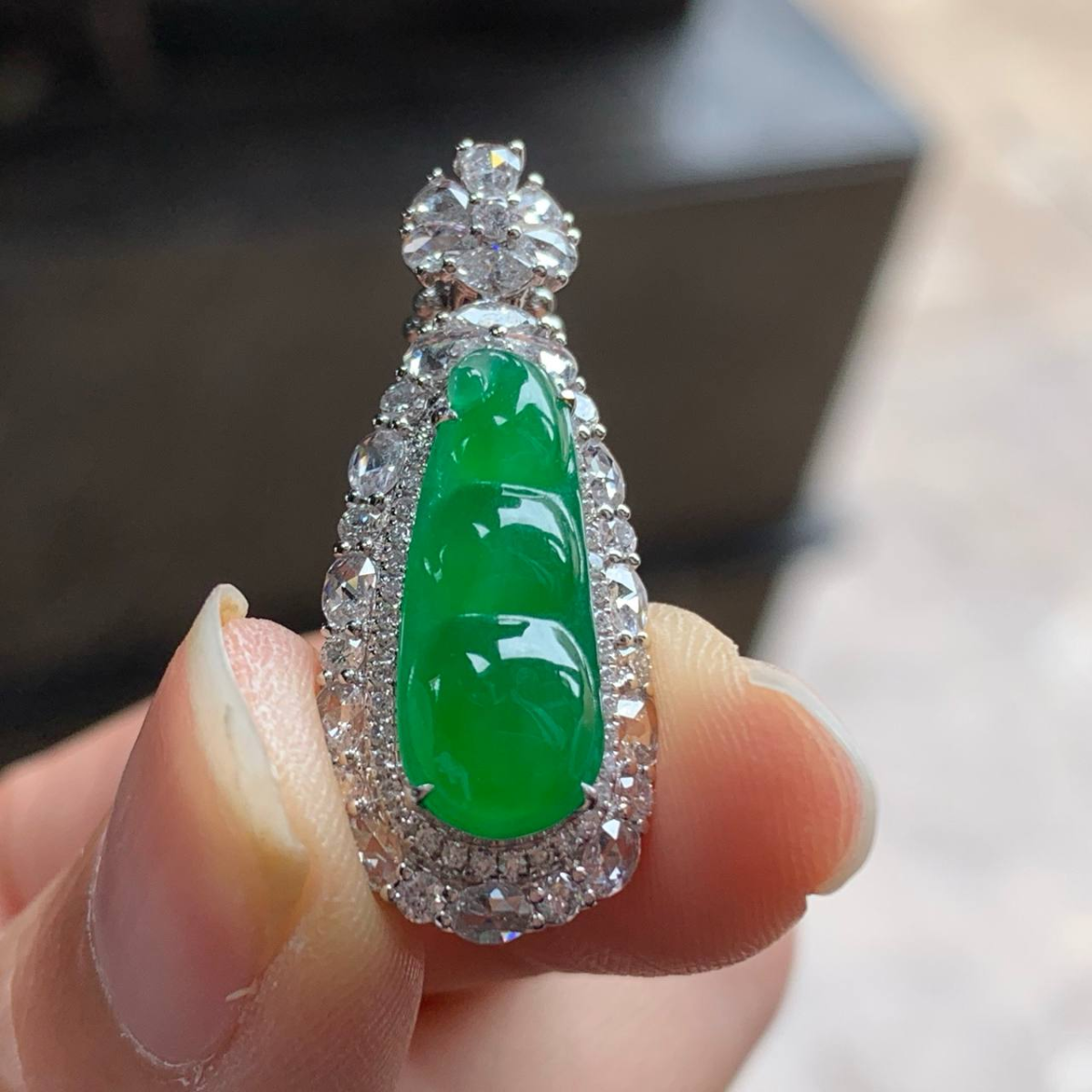 金钻镶嵌冰绿 豆子 #吊坠