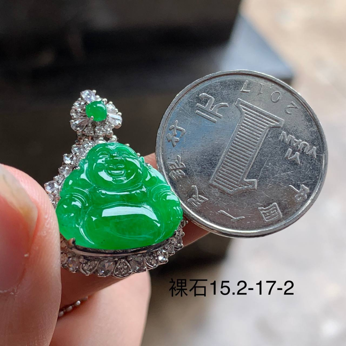 金镶镶嵌 辣绿色 佛公 #吊坠