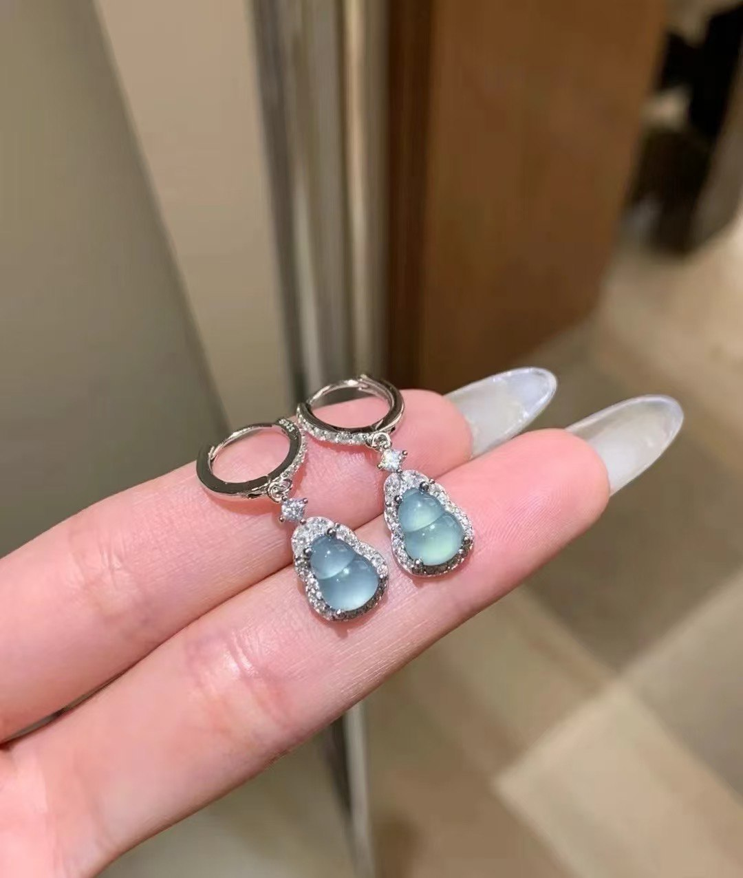 925银·细润 天空蓝葫芦 #耳钉