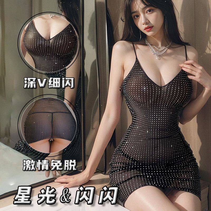 内衣辣妹v领低胸吊带小黑裙