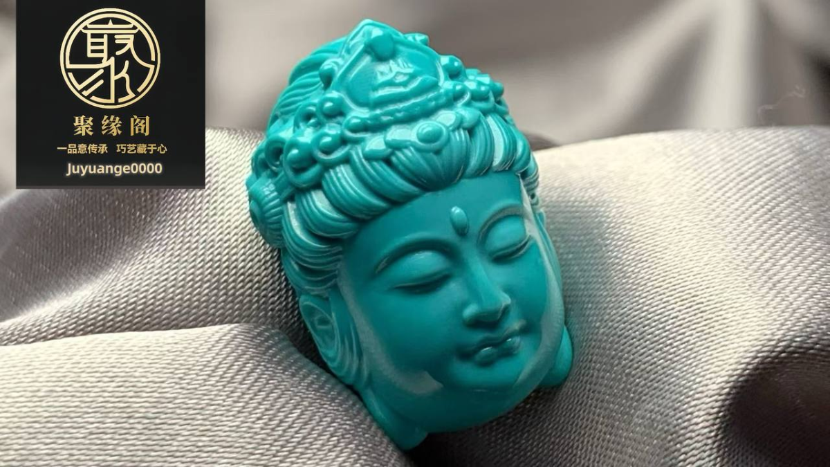 原矿高瓷绿蓝料精品绿松石观音像
