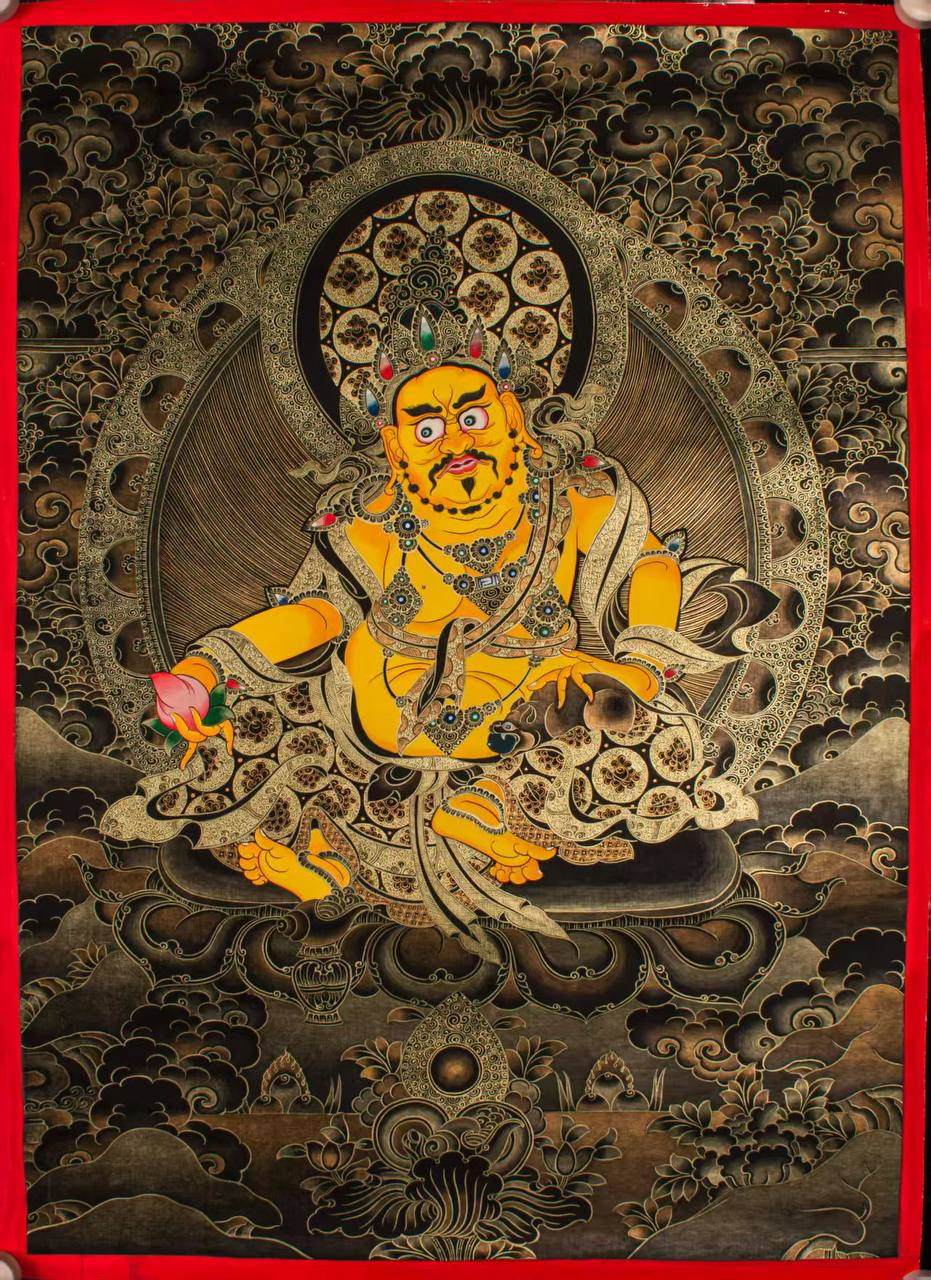 西藏热贡纯手绘黄财神唐卡挂画
