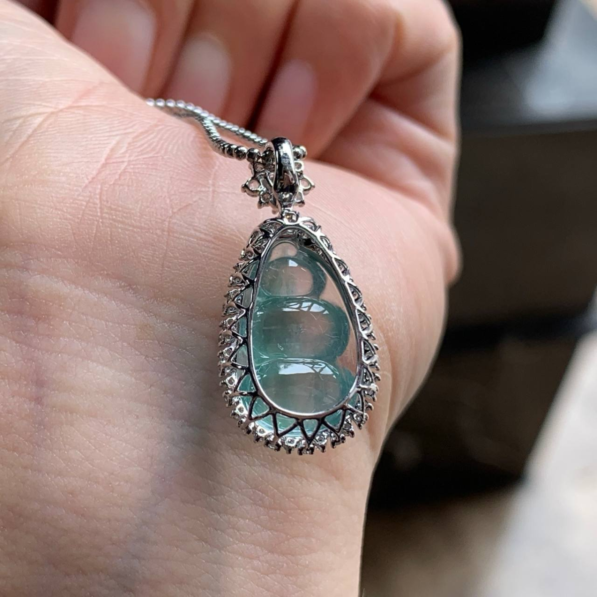 金钻镶嵌冰种 蓝花 豆子 #项链