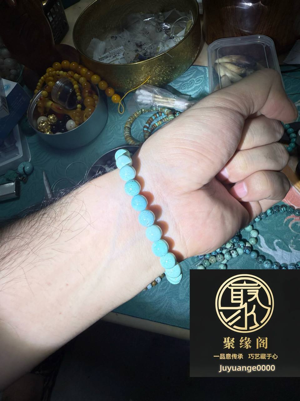 顶瓷原矿绿松貔貅手串