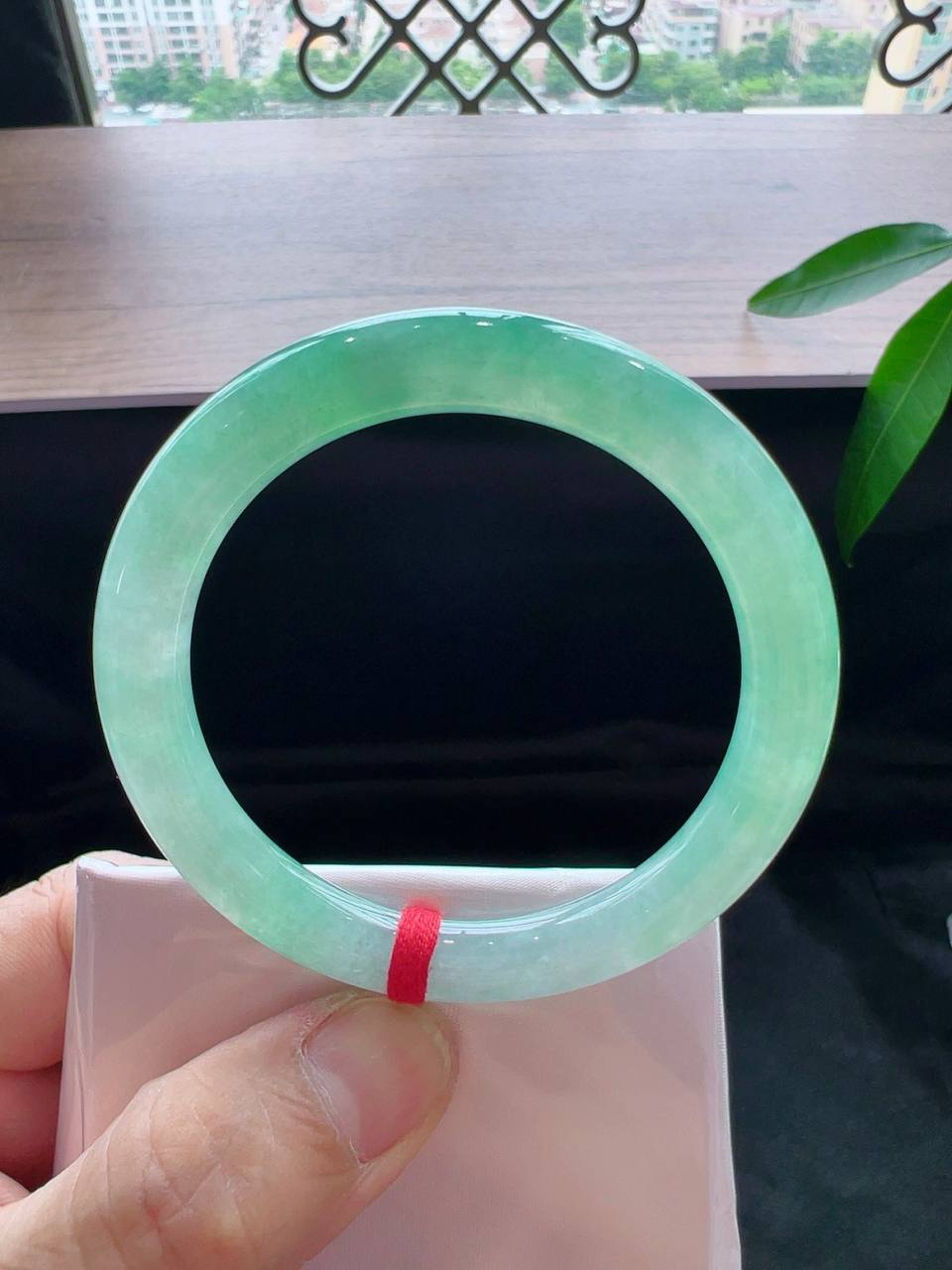 冰种果绿 圆条 翡翠 手镯