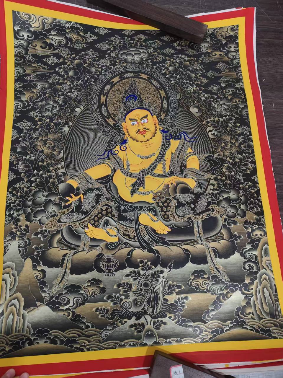 西藏热贡纯手绘黄财神唐卡挂画