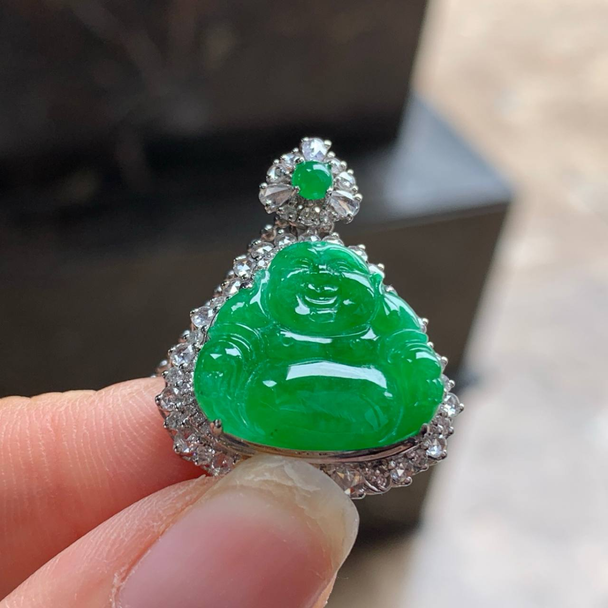 金镶镶嵌 辣绿色 佛公 #吊坠